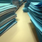 Stacks of paper, blue